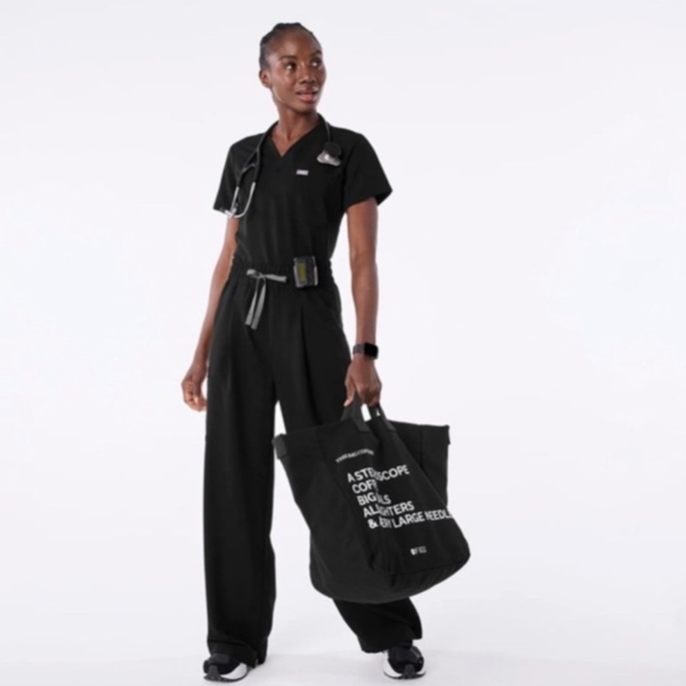 Figs Nursery Scrubs Black Duffel Canvas Tote NWT - Picture 2 of 3